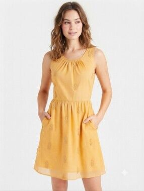 J. Crew Cotton Pineapple Applique Lined Sleeveless Dress Pockets Side  Zipper 12